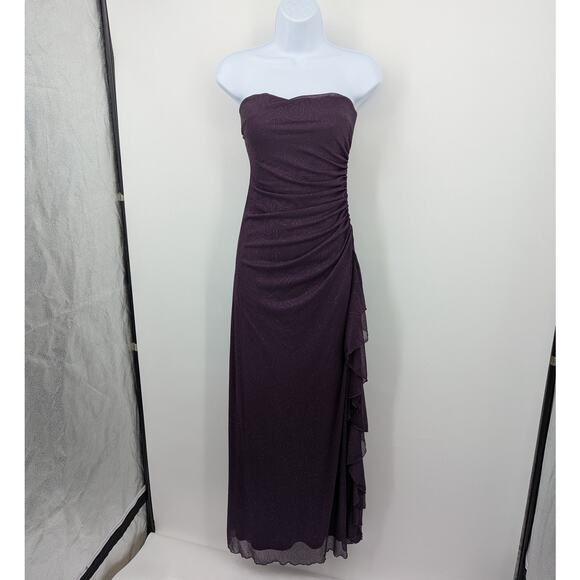 City Triangles Strapless Purple Ruched Ruffle Maxi Dress Size M - Picture 1 of 8